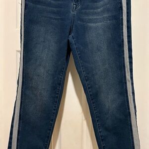 DG2 by Diane Gilman Dark Blue Skinny Jeans with Gray Stripes